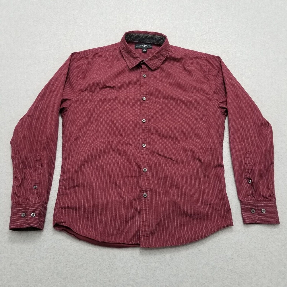 Beverly Hills Polo Club‎ Shirt Mens Red Button Up Long Sleeve Polka Dot